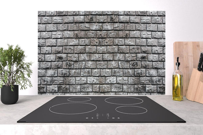 Spritzschutz - Ziegelmauer aus dekorativem grauem Stein