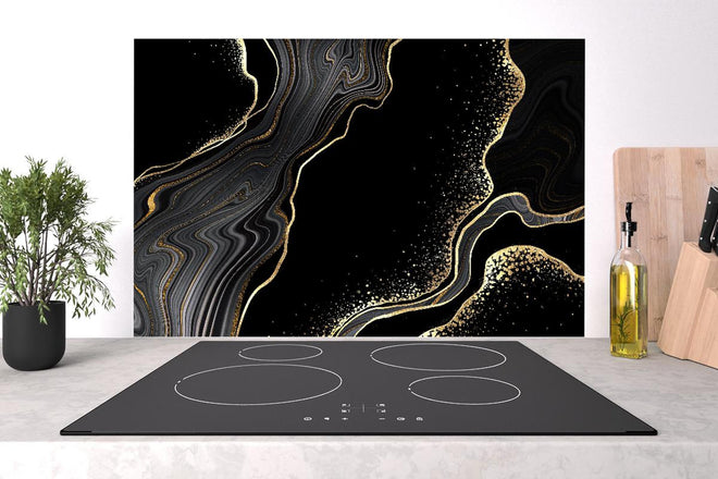 Spritzschutz - schwarzer Achat Hintergrund mit goldenen Adern