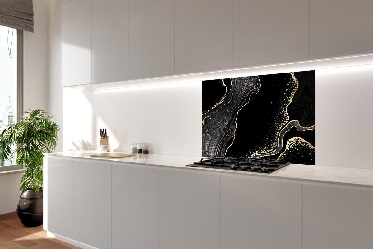 Spritzschutz - schwarzer Achat Hintergrund mit goldenen Adern