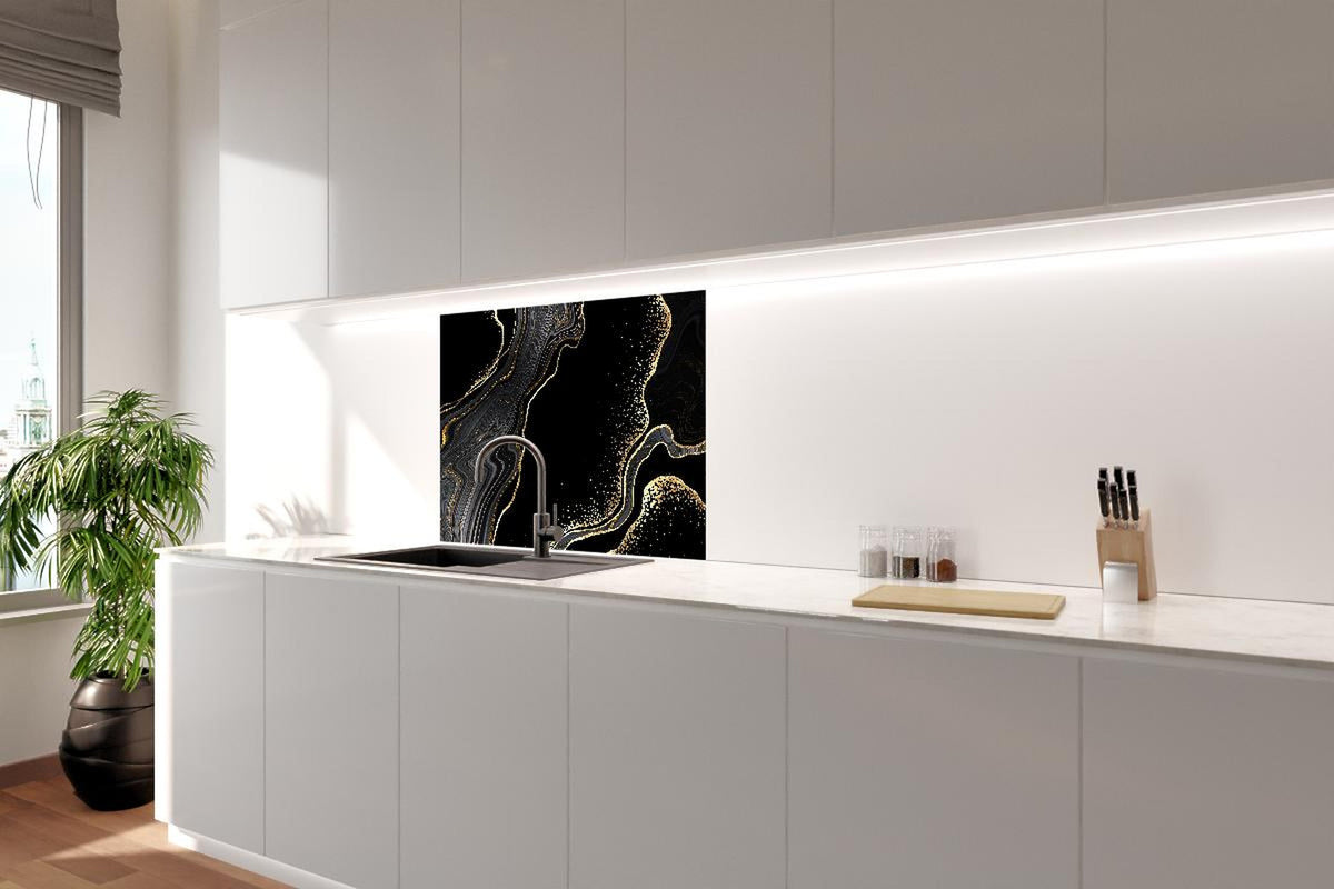 Spritzschutz - schwarzer Achat Hintergrund mit goldenen Adern
